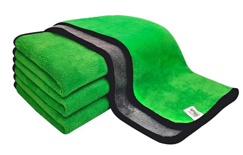Image of SOFTSPUN Microfiber Cloth for Car Coral 800 GSM 40X60cms 4 Pcs Green+Grey! Extra Thick Microfiber Cleaning Cloths Perfect for Bike, Auto, Cars Both Interior and Exterior.