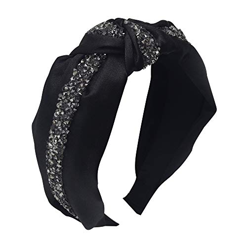 MHDGG Headbands for Women Knotted Headbands Rhinestone Diamond Turban Headbands for Women Wide Headbands for Women Vintage Hairband Hair Hoops Hair Accessories,Black and Gray