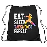 Haizct Eat Sleep Taekwondo Repeat Taekwondo Mochilas con cordón, bolsas de karate unisex con cordón para gimnasio, compras, deportes, regalos de taekwondo para mujeres amantes del taekwondo, bolsas de
