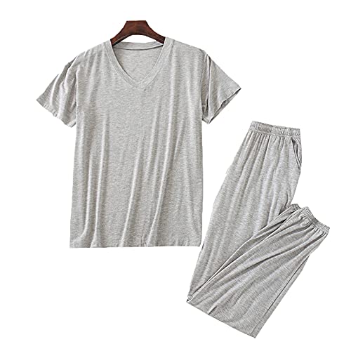 WAEKQIANG Ensemble De VêTements De Nuit 2 PièCes Pyjamas pour Homme VêTements De Nuit Printemps éTé Modal à Manches Courtes Pijamas Homme Noir VêTements De Maison Cover