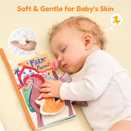 Image of JoyCat Baby Books 0-12 Months, Farm Tail Tummy Time Sensory Cloth Book