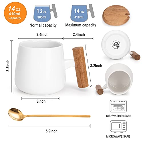 GOOD ALWAYS Ceramic Coffee Mug,Tea Cup for Office and Home,14 Oz Coffee Cup with Lid and Coffee Spoon, Valentines Day, Teacher Appreciation, Birthday Gifts for Women and Men, 1 Pack (White)