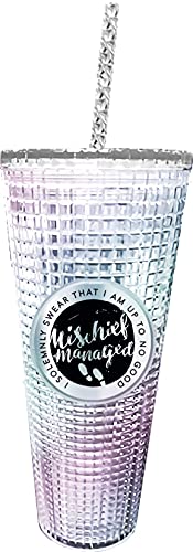 Image of Spoontiques Harry Potter Diamond Tumbler, 20oz - Textured Cup w /Staw, Double Wall Insulated, BPA Free - Mischief Managed