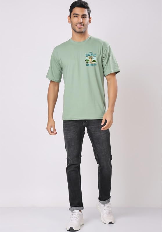 Image of London Hills Men's Cotton Oversized Fit Casual Printed Round Neck, Oversized Drop Shoulder T-Shirt