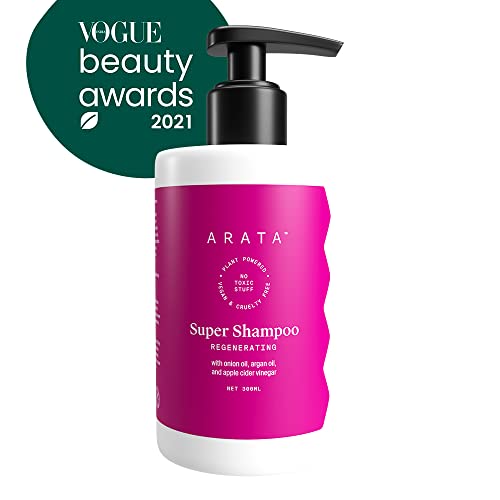 Arata Regenerating 5-In-1 Super Shampoo | Ayurvedic Onion Oil, Bhringraj, Apple Cider Vinegar, Argan Oil | Reduces Hair Fall & Thinning With Aging | For Women & Men - 10 Fl Oz #TOP1