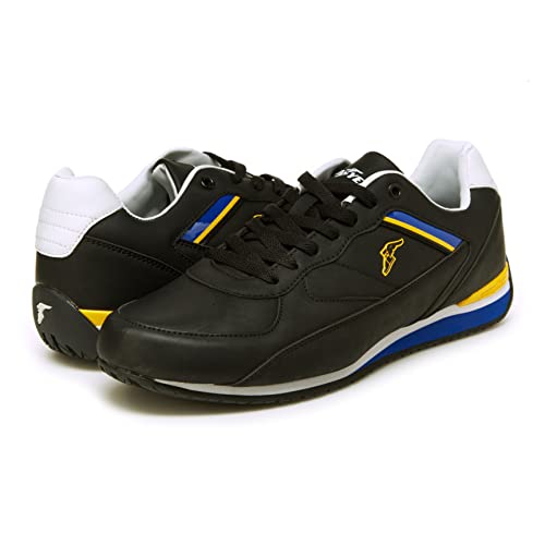 Goodyear Shift Racing Sneaker for Men, Pair, Athletic Auto Racing Footwear with Non-Slip EVA Rubber Soles, Vegan Leather Upper, Mesh Lining - Black/Royal/Yellow/Size: 7.5