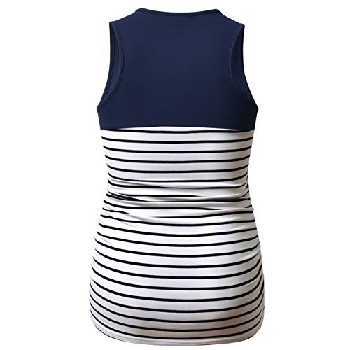 Ginkana Summer Sleeveless Maternity T-Shirts Lace Pocket Sleeveless Pregnancy Basic Shirt,Navy Blue,L #TOP1
