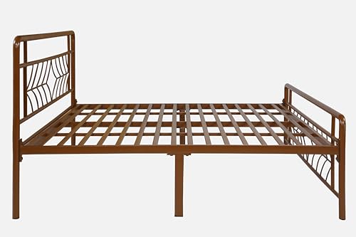 Image of Vara Metal King Size Bed Without Storage | Wrought Iron Double Bed with Headboard & Footboard | Sturdy Powder Coated Platform Bed King Size Cot for BedroomLivingRoom Brown (75x72)