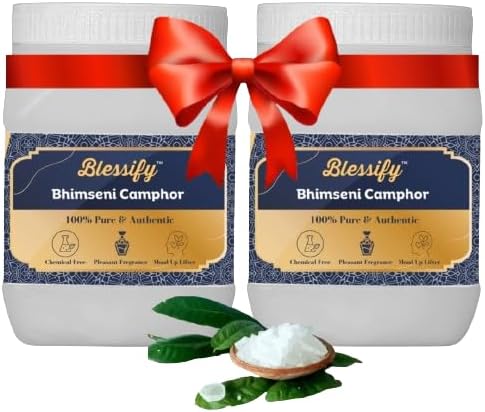 Bhimseni Camphor Original 1KG (500X2) | Pacha Karpooram Original - Camphor for Pooja or Bhimseni Kapoor, Bheemsen Kapoor for Pooja or kapur for puja, Arti, Use for Camphor Diffuser Electric (1 KG)