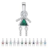 Baby Girl Birthstone Pendant for Necklace for Women by Ginger Lyne | Sterling Silver Cubic Zirconia Simulated Birthstone May| CZ Charms for Mom Kids or Grandma | Grandchildren Family Tree Pendant