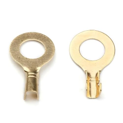 ICXLPMC 150PCS 3.2mm-10.2mm Brass Ring Cable Lugs Ring Eyes Gold Golden Non-insulated Wire Cable Connectors Terminals Assortment Kit