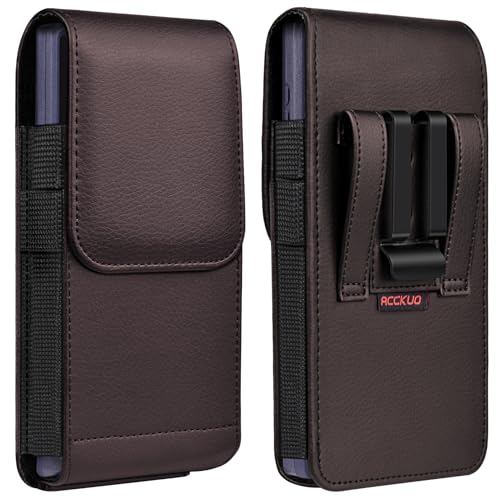 ACCKUO Leather Phone Holster with Strong Metal Belt Clip and Magnetic Closure Compatible with Samsung Galaxy S25/S24/S23/S22/S21/S20 Ultra, XL-Coffee