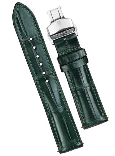 vinacreations Premium 20mm Deployment Green Watch Band for Men, Handcraft Leather Watch Strap, Easy Install Strap Present Gift Husband Boyfriend Son Christmas Fathers Day Birthday DH08DS20MM