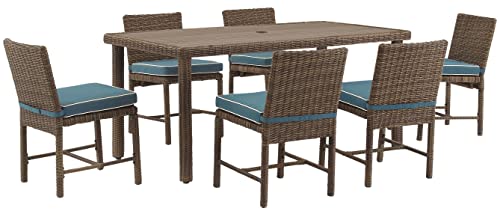Crosley Furniture Ko70420Wb-Nv Bradenton Outdoor Wicker 7-Piece Dining Set (Dining Table, 6 Dining Chairs), Weathered Brown With Navy Cushions #TOP25