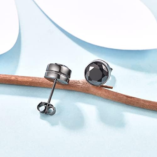ADMETUS 925 Sterling Silver Black Earrings for Men | Hoop Earrings | Stud Earrings | Hypoallergenic Earrings Jewelry Gifts for Sensitive Ears, Sterling Silver, Cubic Zirconia