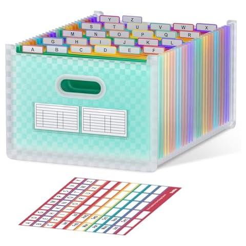 ThinkTex 26 Pockets Accordion File Organizer, Upright & Open Top, A-Z Colorful Tabs, Larger Capacity Expanding File Folder, Letter/A4 Size for School, Home and Office - Green Cover