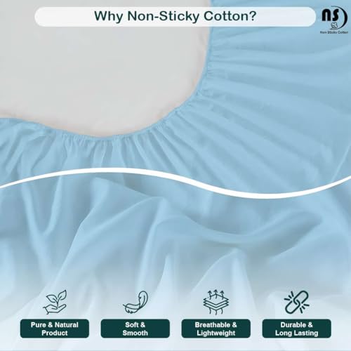 Image of NON Sticky cotton Premium 4 Piece Egyptian Cotton Fitted Queen Sheet Set, Hotel Quality Soft Breathable Bedding Sheets, 9 inch Deep Pocket, 60 inch X 80 inch, Light Blue Solid
