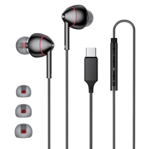 Image of USB-C Wired Earbuds with Microphone, Volume Control, Noise Canceling, Compatible with Samsung Galaxy S24 S23 S22, iPhone 17 16 15 Pro Pro max, Pixel Phones