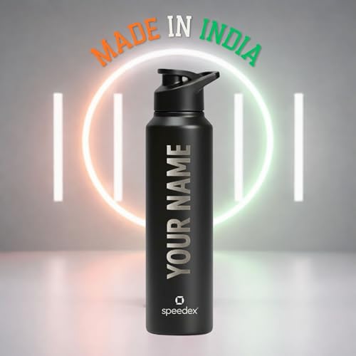 Image of Speedex Engraved Name Stainless Steel Sipper Water Bottle 1 Ltr - Customised Personalised Bottle for Kids & Adults, School, Gym, Sports, Black, Set of 1 (Black, Set Of 1)