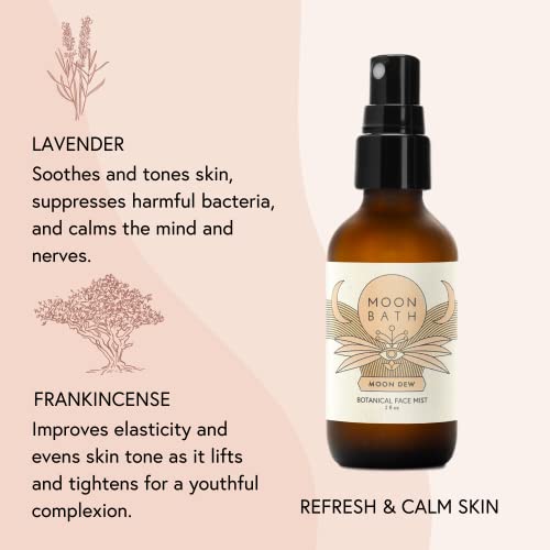 Moon Dew Botanical Face Mist. Moisturizing Facial Toner W/ Frankincense, Lavender & Rose Water. Witch Hazel & Pure Aloe Vera. Alcohol Free. Organic Skin Care. Natural Beauty. 2 Fl Oz. #TOP2
