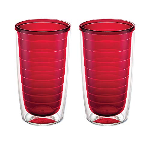 Tervis Clear & Colorful Tabletop Made in USA Double Walled Insulated Tumbler Travel Cup Keeps Drinks Cold & Hot, 16oz - 2pk, Red