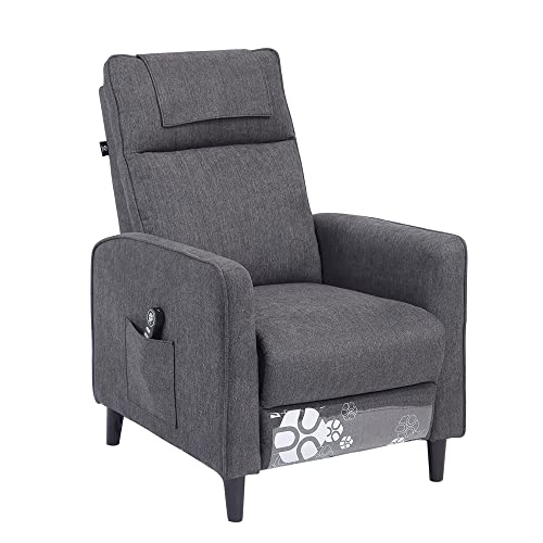 HOMOPIV Relaxsessel, Fernsehsessel mit Liegefunktion Massagefunktion Wärmefunktion, Massagesessel mit Fernbedienung, Ruhesessel mit versteckter Fußstütze, USB, Stoff, Liegesessel (Gray) Cover