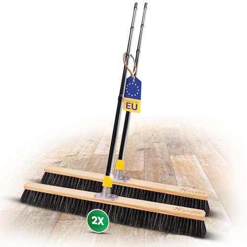 Novaliv Grosser Besen 2X Saalbesen 80 cm mit Stiel Borsten Haarmischung Werkstattbesen Hallenbesen Industriebesen Hausbesen Kehrbesen Zimmerbesen Haarbesen Groß