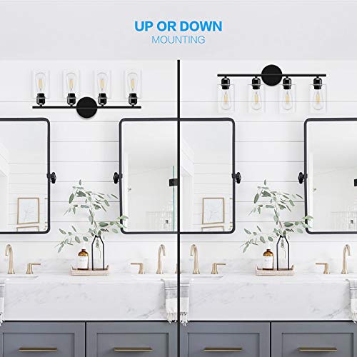 Espird 4 Light Bathroom Vanity Light Fixtures Black,Rustic Farmhouse Bath Vanity Light Over Mirror Sink Modern Industrial Wall Lamp Hallway lamp with Clear Cylinder Glass Shade - Thumbnail 3