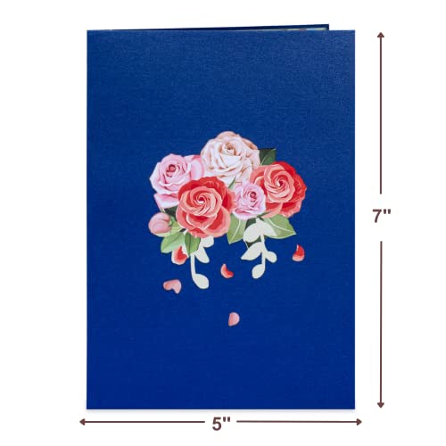 Paper Love Pink Roses 3D Pop Up Card, For All Occasions, Birthday, Mothers Day, Valentines Day, Thank You, Get Well Or Just Because, Adults Or Kids -5" X 7" Cover - Includes Envelope And Note Tag #TOP1