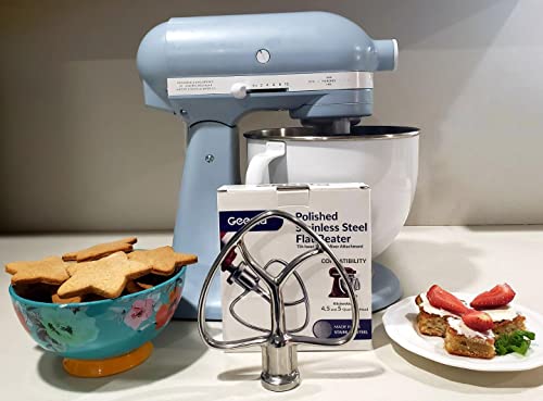 Geesta Polished Stainless Steel Flat Beater For Kitchen Aid 4.5 Qt - 5 Qt Tilt-Stand Mixer Attachments For Kitchen Paddle, Baking - Pastry, Pasta Dough, Lcing, Mixing Accessory - Dishwasher Safe #TOP5