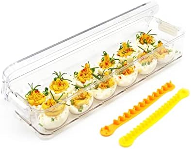 YOHA Clear Deviled Egg Tray Carrier with Lid 12 Grids Egg Holder Case Refrigerator Egg Container Deviled Egg Platter Stackable Egg Tray Camping Picnic Travel Portable Egg Storage Container,Clear-12