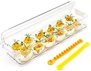 YOHA Clear Deviled Egg Tray Carrier with Lid 12 Grids Egg Holder Case Refrigerator Egg Container Deviled Egg Platter Stackable Egg Tray Camping Picnic Travel Portable Egg Storage Container,Clear-12