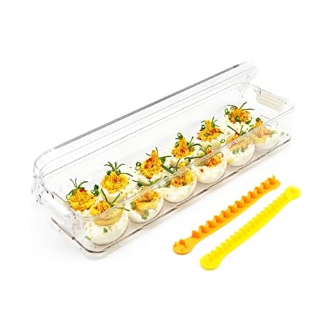 YOHA Clear Deviled Egg Tray Carrier with Lid 12 Grids Egg Holder Case Refrigerator Egg Container Deviled Egg Platter Stackable Egg Tray Camping Picnic Travel Portable Egg Storage Container,Clear-12 Cover