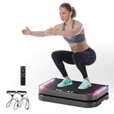  Plataforma vibratoria para Ejercicios de Drenaje linfático, activación Muscular y Entrenamiento de Cuerpo Completo. Incluye Bandas elásticas. Equipo de Fitness para tonificar, Fortalecer Quemar Grasa