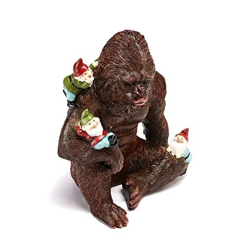 Gorilla Bigfoot With Gnomes Statue, Lawn Sculpture - Harambe Adorable Garden Decor, Garden Art Décor, Durable Colorful Indoor & Outdoor Animal Ornament - Flowers Lawn, Yard, Patio, 6.3” High X 6.3” W #TOP6