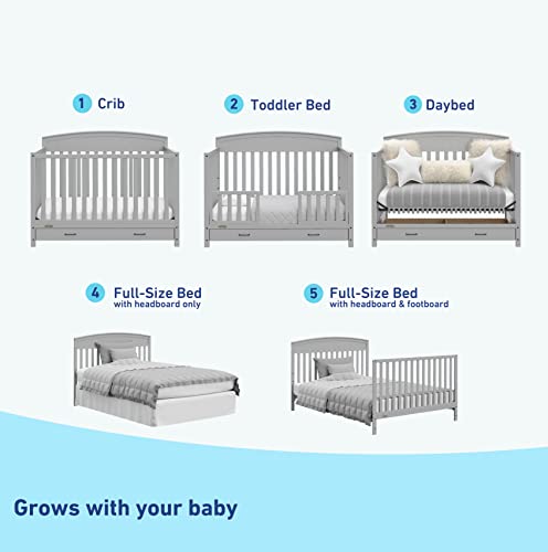 Graco Benton 5-in-1 Convertible Crib with Drawer (Pebble Gray) -Converts from Baby Crib to Toddler Bed, Daybed and Full-Size Bed,Fits Standard Full-Size Crib Mattress, Adjustable Mattress Support Base