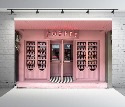 BELECO 7x5ft Pink Fabric Coffee Shop Backdrop