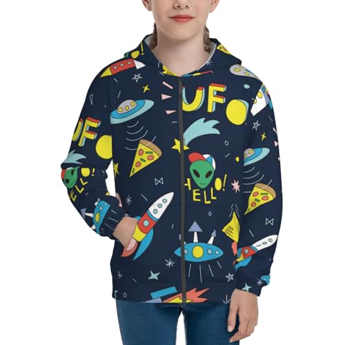 Funny Spaceships Kids Pullover Hoodies Boys Zip Up Sweatshirts Girls Athletic Clothes with Pocket3