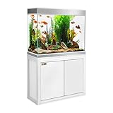 Aqua Dream 110 Gallon Aquarium Tempered Ultra-Clear Glass with Complete Setup in White with Silver Trims
