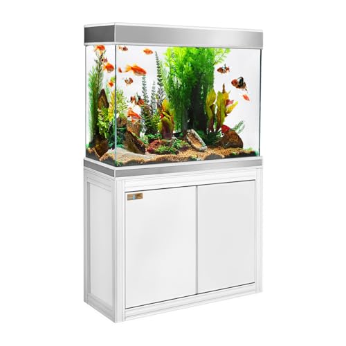Aqua Dream 110 Gallon Aquarium Tempered Ultra-Clear Glass with Complete Setup in White with Silver Trims