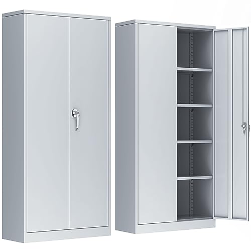 Image of INTERGREAT Metal Storage Cabinet,72 inch Steel Lockable File Cabinet with Locking Doors and Adjustable Shelves,Locking Tool Cabinets for Office,Home,Garage,Gym,School (Cement Grey)