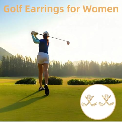 18K Gold Plated Golf Earrings for Women, 925 Sterling Silver Posts Golf Ball Stud Hypoallergenic Sport Earrings Matching Golf Outfit, Player Jewelry Gifts for Golfers Women Wife Mom Friends3