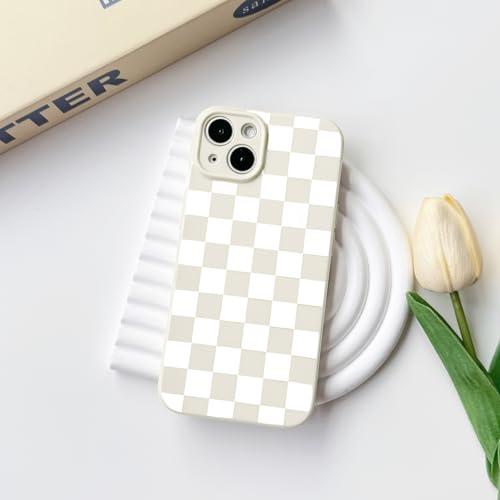 NITITOP Compatible with iPhone 14 Plus Case Cute Aesthetic Checkerboard Checkered Pattern for Women Girl Trendy Slim Fit TPU Silicone Shockproof Full Camera Protection Cover - White by NITITOP - Used condition - Image 2