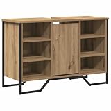 Tmriohed Mobile sottolavabo in rovere Artisan, 91 x 35 x 60 cm, in legno con telaio in acciaio, per bagno e WC degli ospiti, 1 anta e 6 ripiani