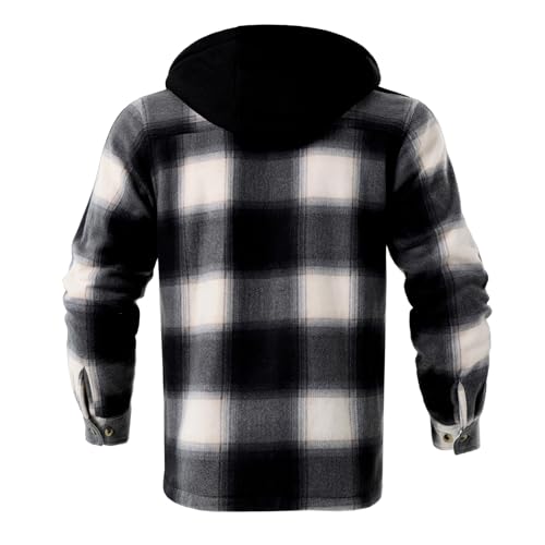 Image of TanBridge Men's Cotton Plaid Shirts Jacket Full Zip Fleece Flannel Sherpa Lined Hoodies Heavyweight Hoodies Jacket for Men