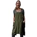 Ni_ka Robe Tablier Femme en Lin Grande Taille Robes Courtes De Travail Chic Et Glamour Dresses Bretelle Dress Summer avec Poche Noir Gris Taille S à 5XL