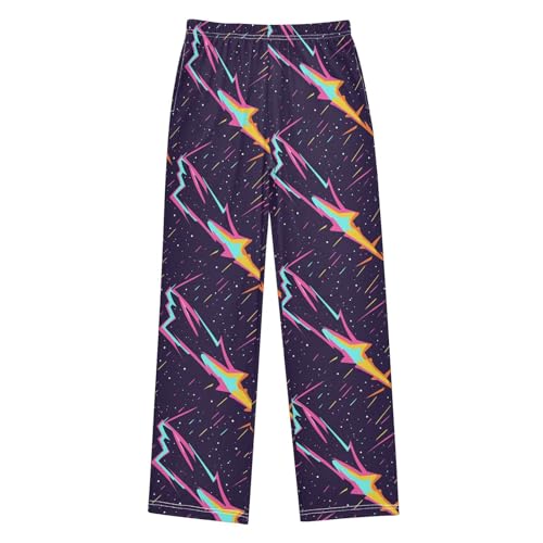 Boys' Pants Colorful Lightning Bolt Purple Long Bottoms Jogger Pants Elastic Waist Trousers with Pockets S-XL
