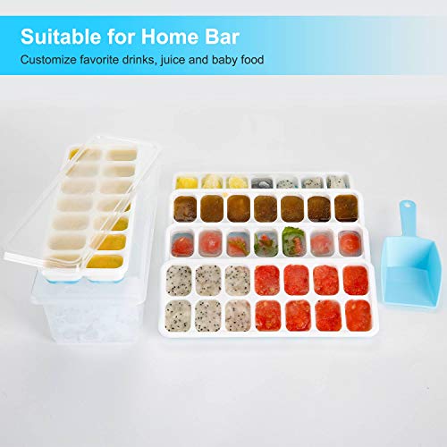 Covered Ice Cube Trays Bin for Freezer- Ice Holder, Stackable Container Box and Silicone Trays 2 Pack with Lid Scoop, Portable Ice Bucket, BPA Free, Space Saving, Easy Storage. - Thumbnail 5