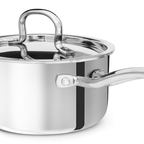 Image of Wakefit Triply Sauce Pan | 5 Years Warranty | 1.5 LTR, 16cm | Tea Pan Stainless Steel, Milk Pan, Sauce Pan with Lid, Scratch Resistant, Induction & Gas Friendly, 2.5 mm Thick (Pomodoro, Silver)