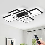 Modern LED Ceiling Light Fixture, 22' Dimmable Close to Ceiling Light with Remote Control Black Flush Mount Chandelier Lighting Fixture, 3 Square Ceiling Lights for Kitchen Bedroom Living Dining Room